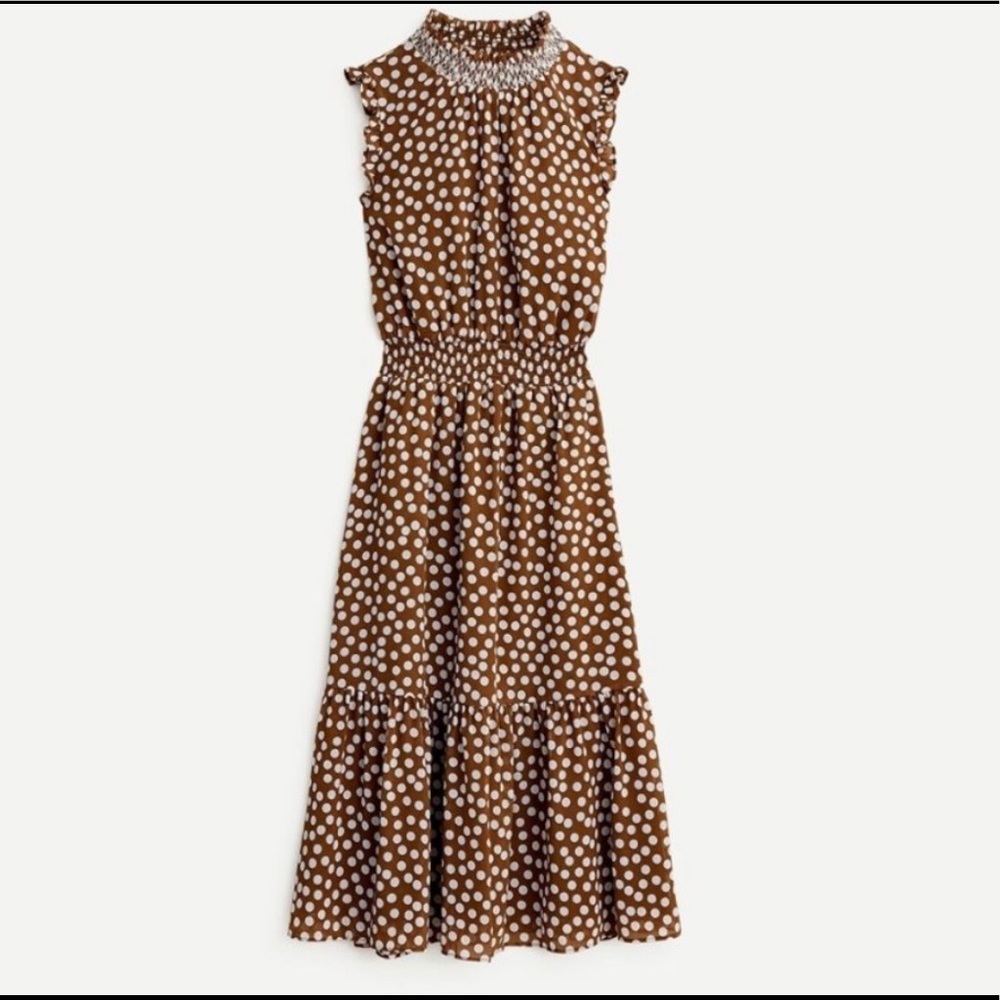 J.Crew Smocked Waist Midi Dress in Polka Dot